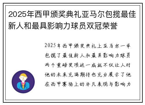 2025年西甲颁奖典礼亚马尔包揽最佳新人和最具影响力球员双冠荣誉 2025年西甲颁奖典礼亚马尔包揽最佳新人和最具影响力球员双冠荣誉